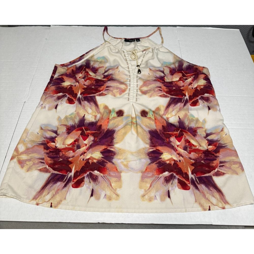 ana Sleeveless Top White with Vibrant Floral Pattern, Size L